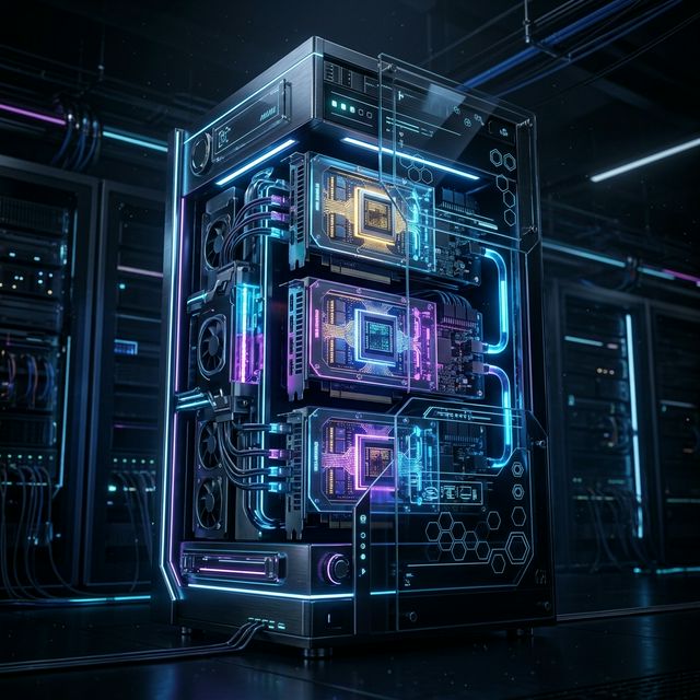 Futuristic GPU hardware infrastructure representing accelerated compute